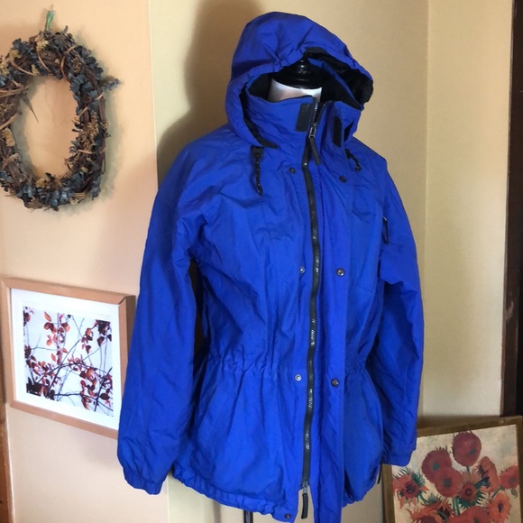 VTG 90s OBERMEYER sz Large SkiWear Snow Hooded Parkas Vivid Blue Fleece Classic - Picture 4 of 16
